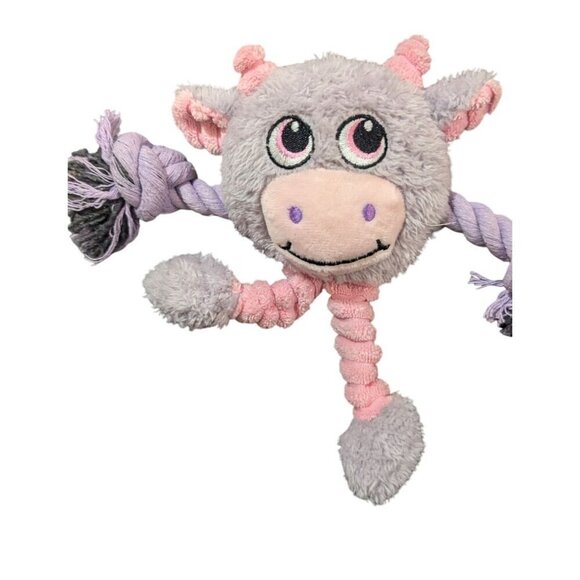 Plush Rope Dog Toys Set - Cow & Dog - Interactive Squeaky Chew Toys For Dogs - Picture 4 of 6